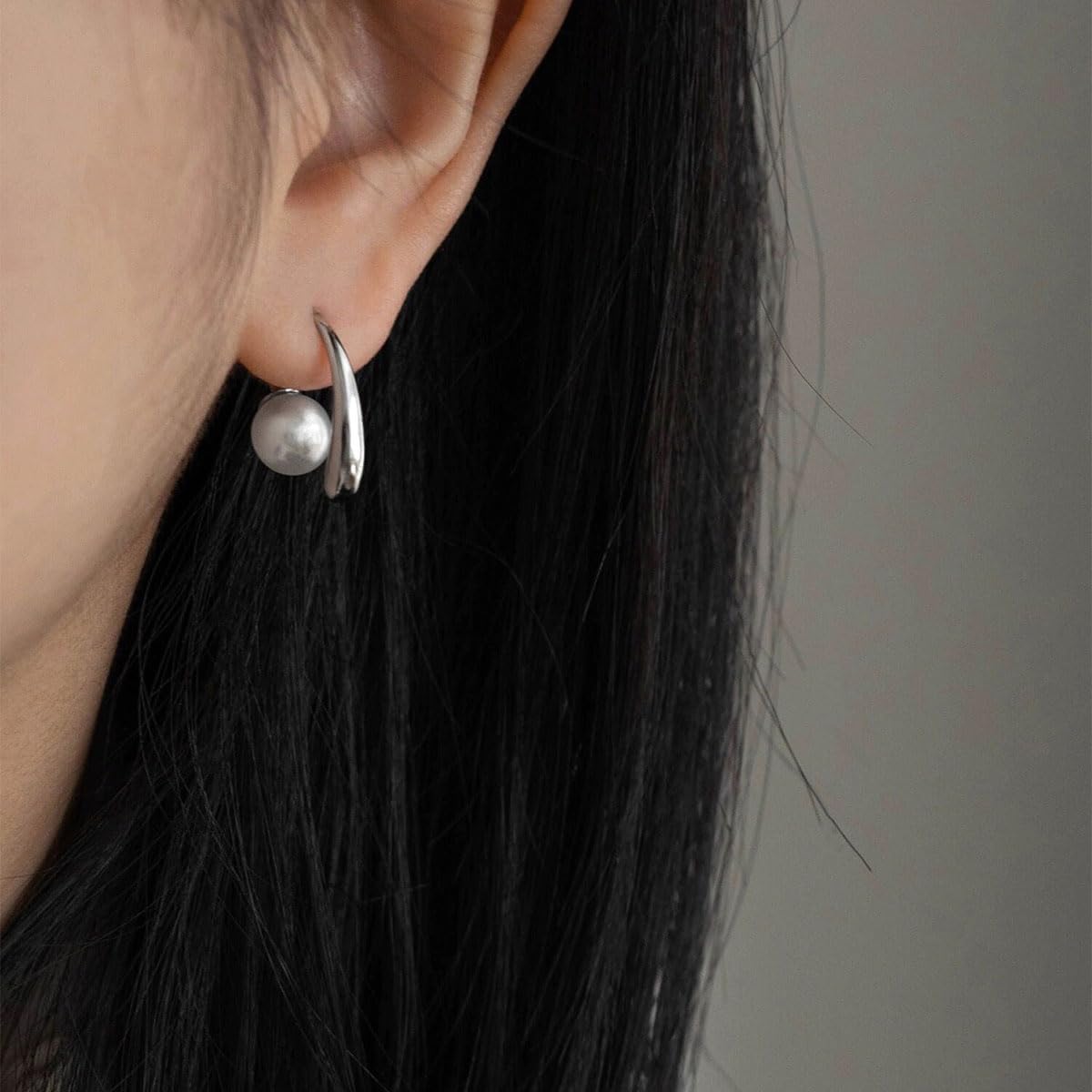 Fashion Pearl Hoop Earrings for Women,Small Pearl 14k Gold Plated Titanium Hypoallergenic Earrings Jewelry Gift for Women,Dainty Huggie Earring. - Image 8