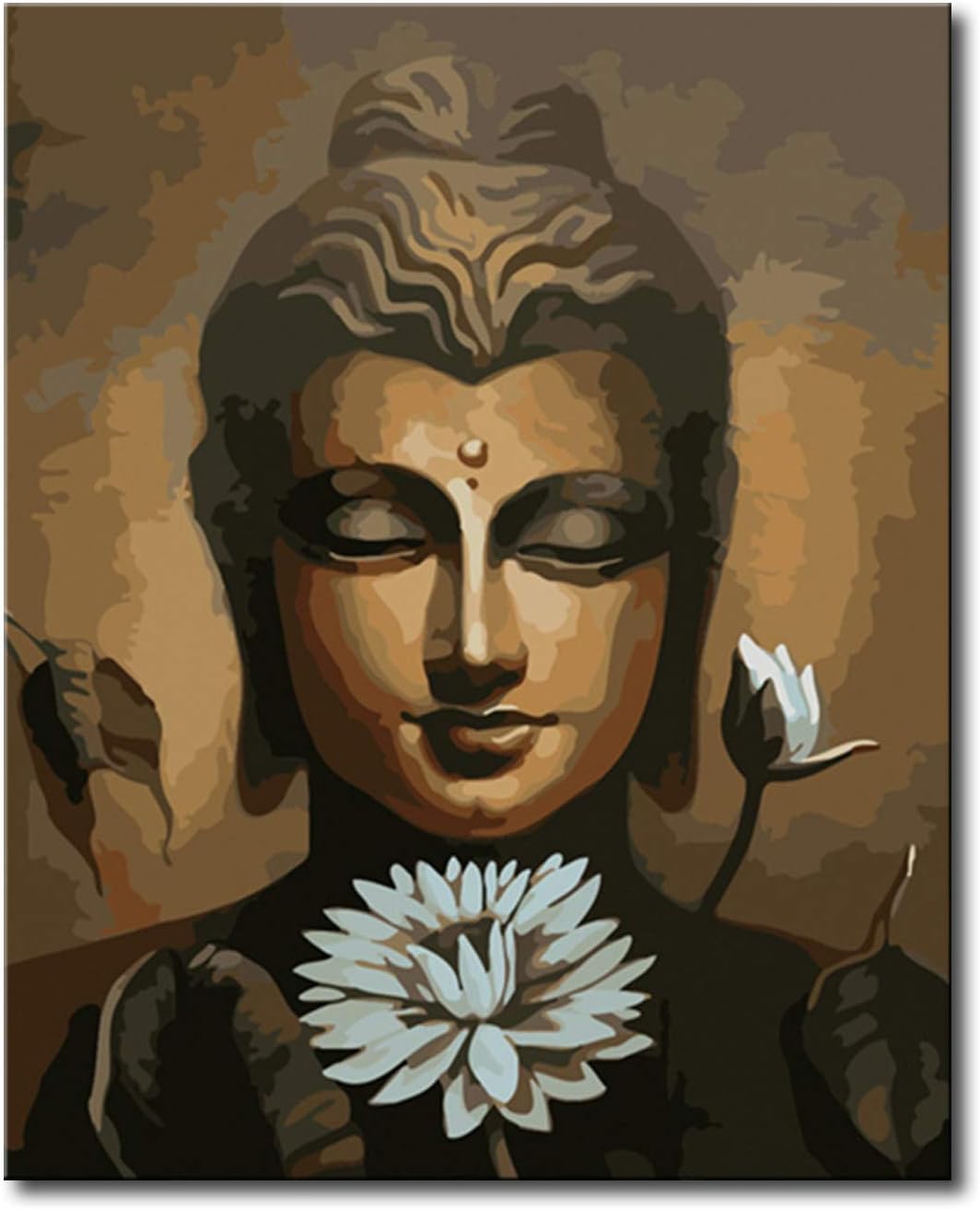 Shukqueen DIY Paint by Numbers for Adults DIY Oil Painting Kit for Kids Beginner - Buddha 16x20 Inch (Wooden Frame)