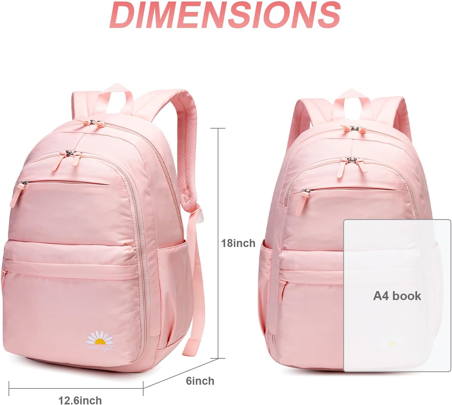 Caran·Y 38L Waterproof Kids Backpack with 15.6-Inch Laptop Compartment-Lightweight Large Capacity School Backpack for Boys & Girls Ages 6-18,Travel with Side Water Bottle Pockets(Pink) - Image 4