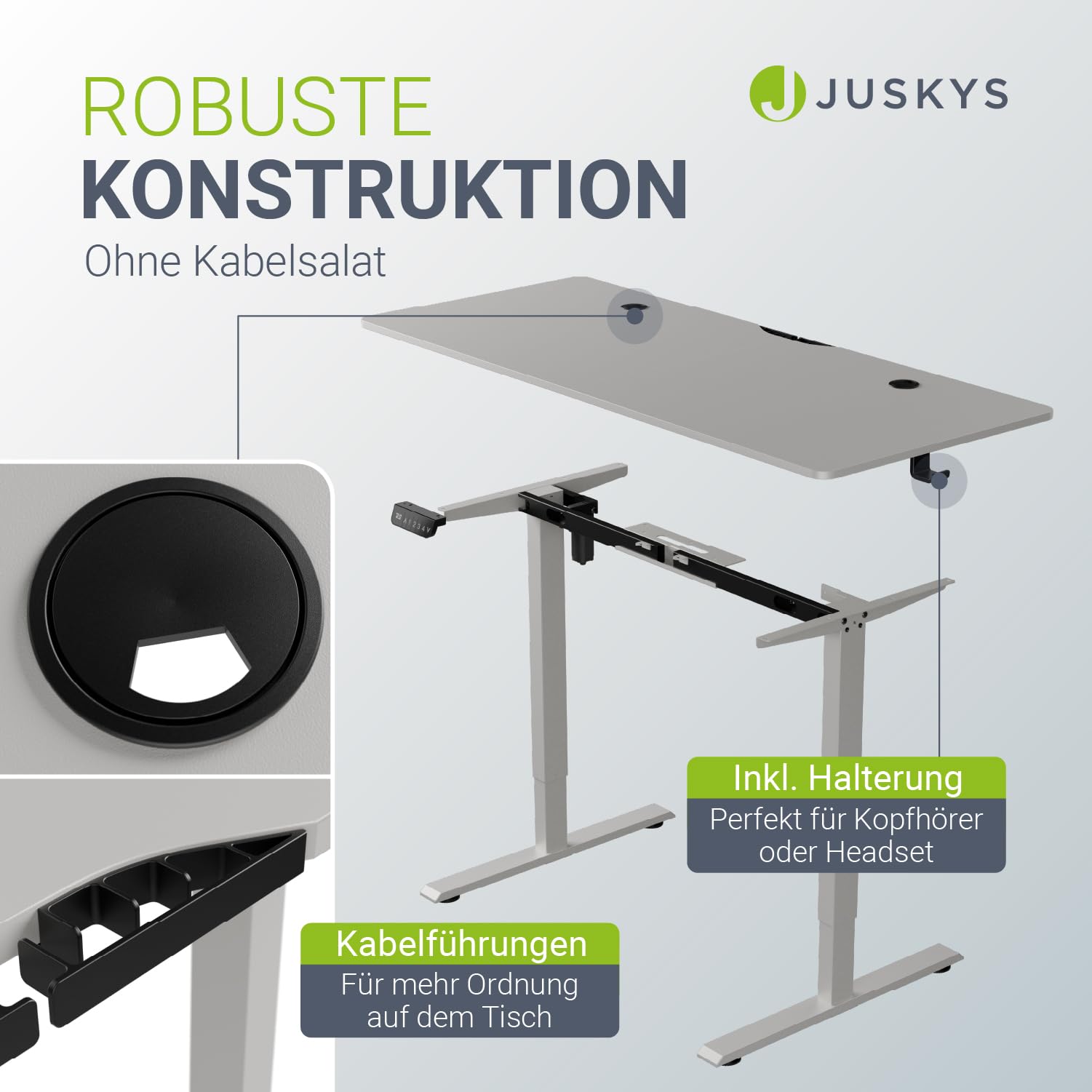 Juskys Höhenverstellbarer Schreibtisch 140x60cm - Elektrisch stufenlos verstellbar Bürotisch Sitz- & Stehtisch Speicherplatz Memory-Funktion - Weiß
