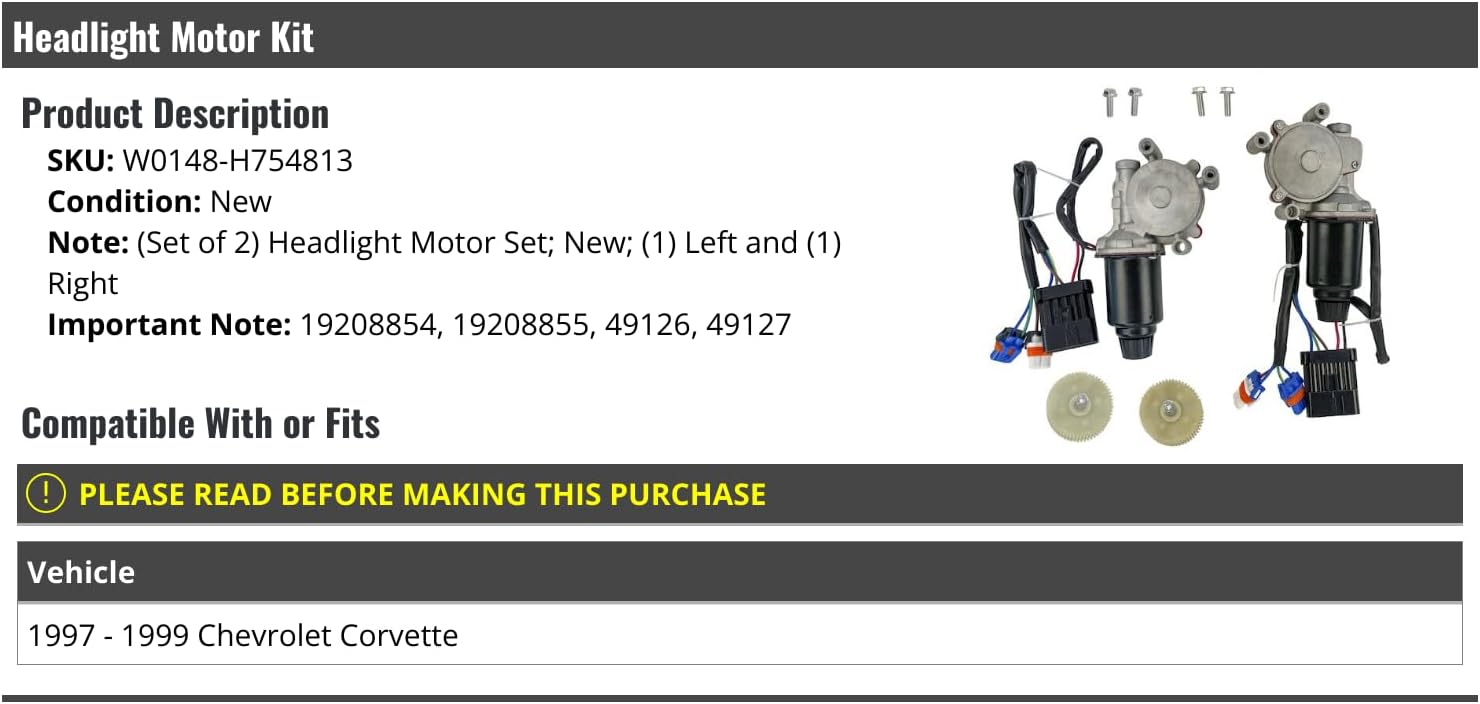 Headlight Motor Set of 2 - Compatible with 1997-1999 Chevy Corvette
