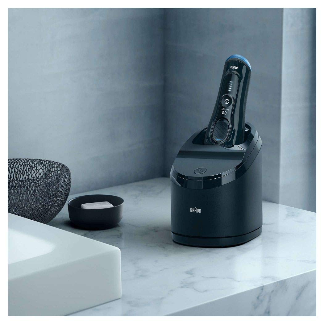 Braun Series 8 Rasierer Herren mit 3+1 Scherkopf, Elektrorasierer & Trimmer für Präzision, Reinigungs- & Ladestation, Li-Ionen-Akku 60 min, Wet & Dry, 8385cc, schwarz
