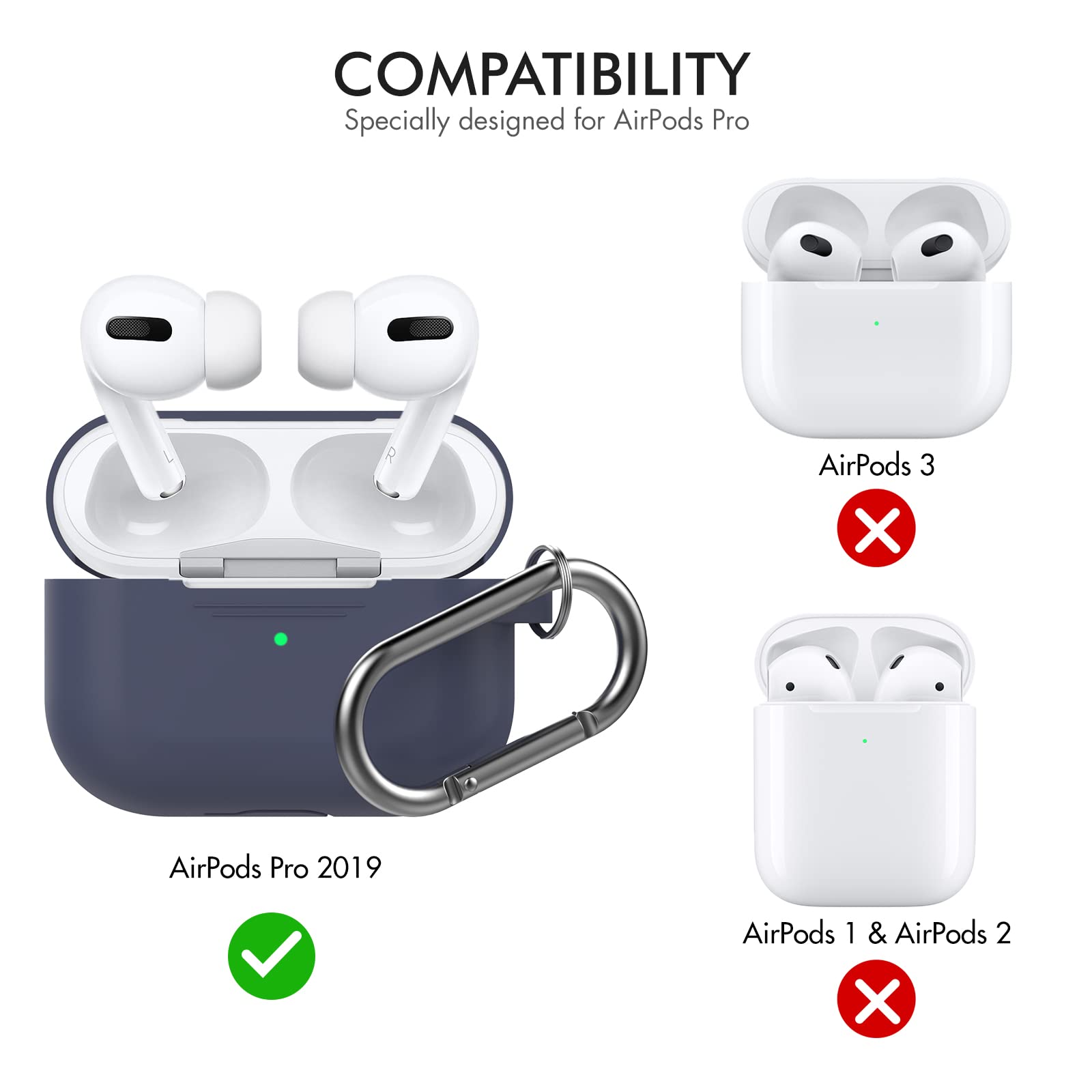 AhaStyle AirPods Pro Case Cover (2019) Soft Silicone AirPods Pro 1st Generation Case [Added Carabiner] Full Body Shockproof Covers for Apple AirPods Pro 1 2019 Charging Case (Midnight Blue)