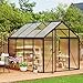 6x8 FT Greenhouse for Outdoors, Polycarbonate Greenhouse with Roof Vent, Ground Nails, Lockable Push Door, Aluminum Large Walk-in Green House for Outside Garden Backyard, Patio, Lawn, Black