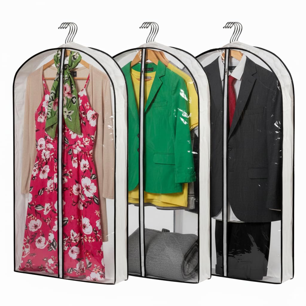 Clear Plastic Hanging Clothes Bags with 4 Gusseted Garment Bags for Storage Suits Coats Sweaters Shirts - 24