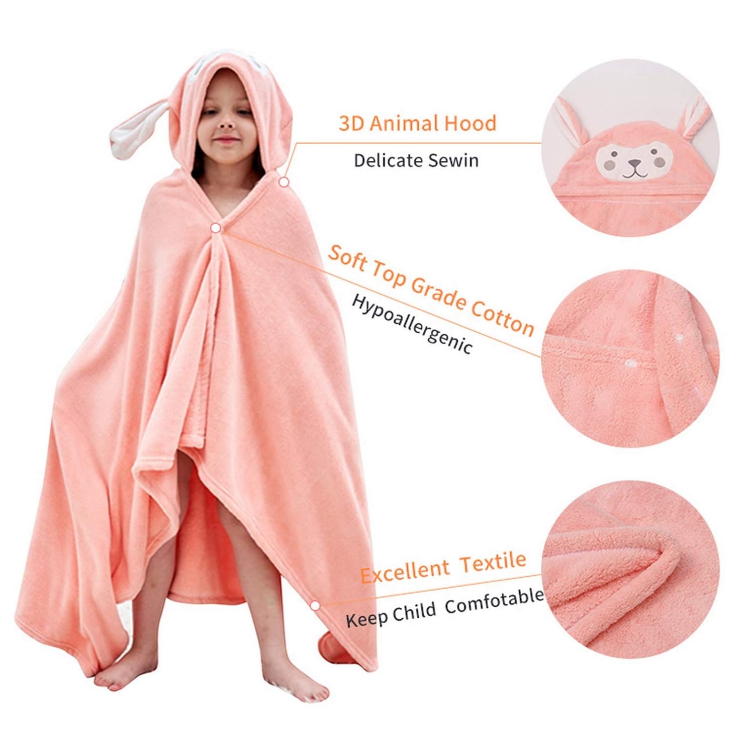 Serviette de Bain Bébé avec Capuche Grands Doux Absorbant Couverture Douche Poncho Serviette pour Enfants Infantile Nouveau-né