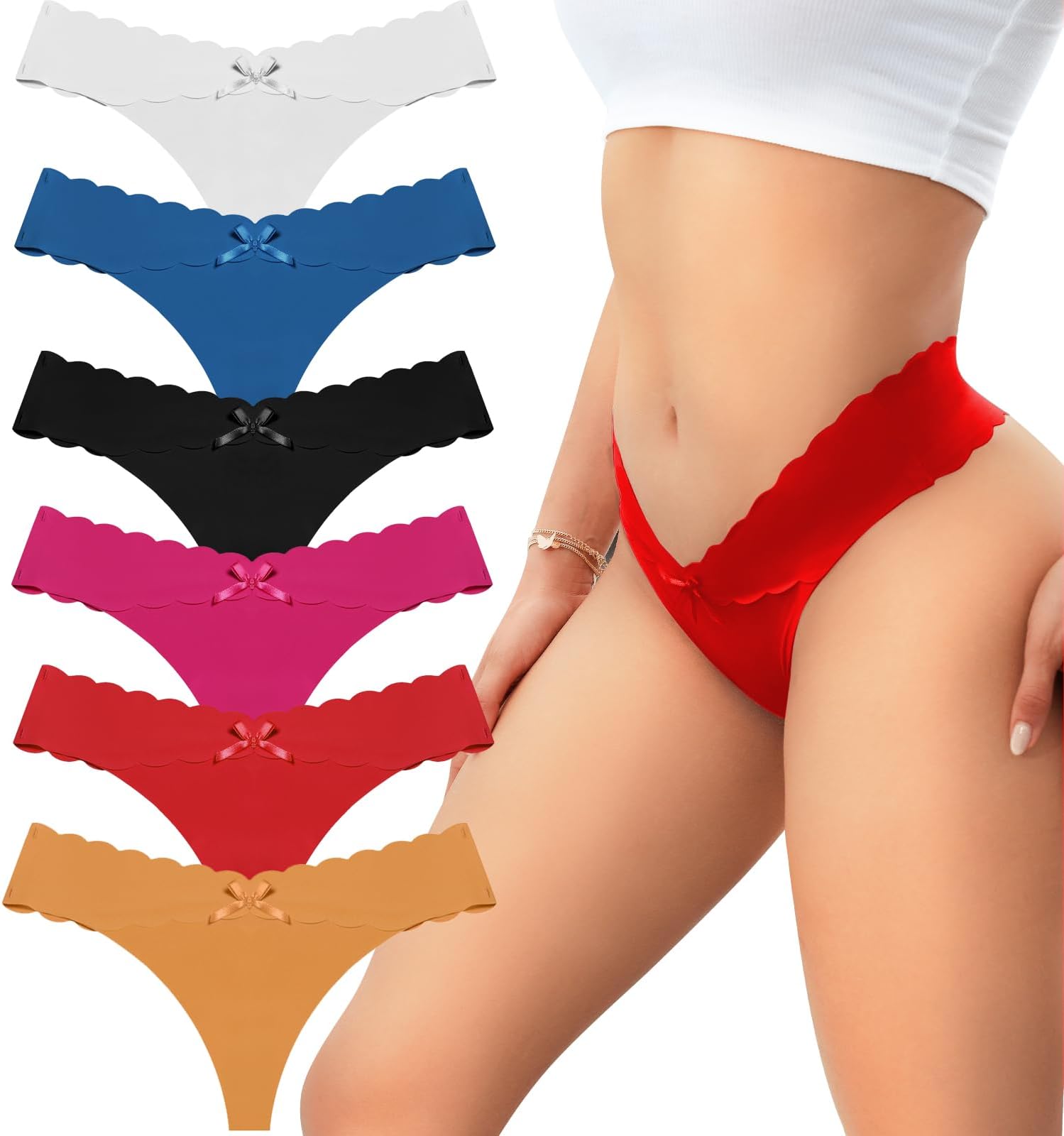 Thongs for Women Seamless Panties No Show Underwear 6 Packs Multicolor