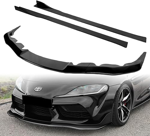 Q1-TECH, kit de 9 piezas de parachoques delantero y difusor de extensiones de falda lateral compatible con Toyota Supra A90 2019 2020 2021, alerón