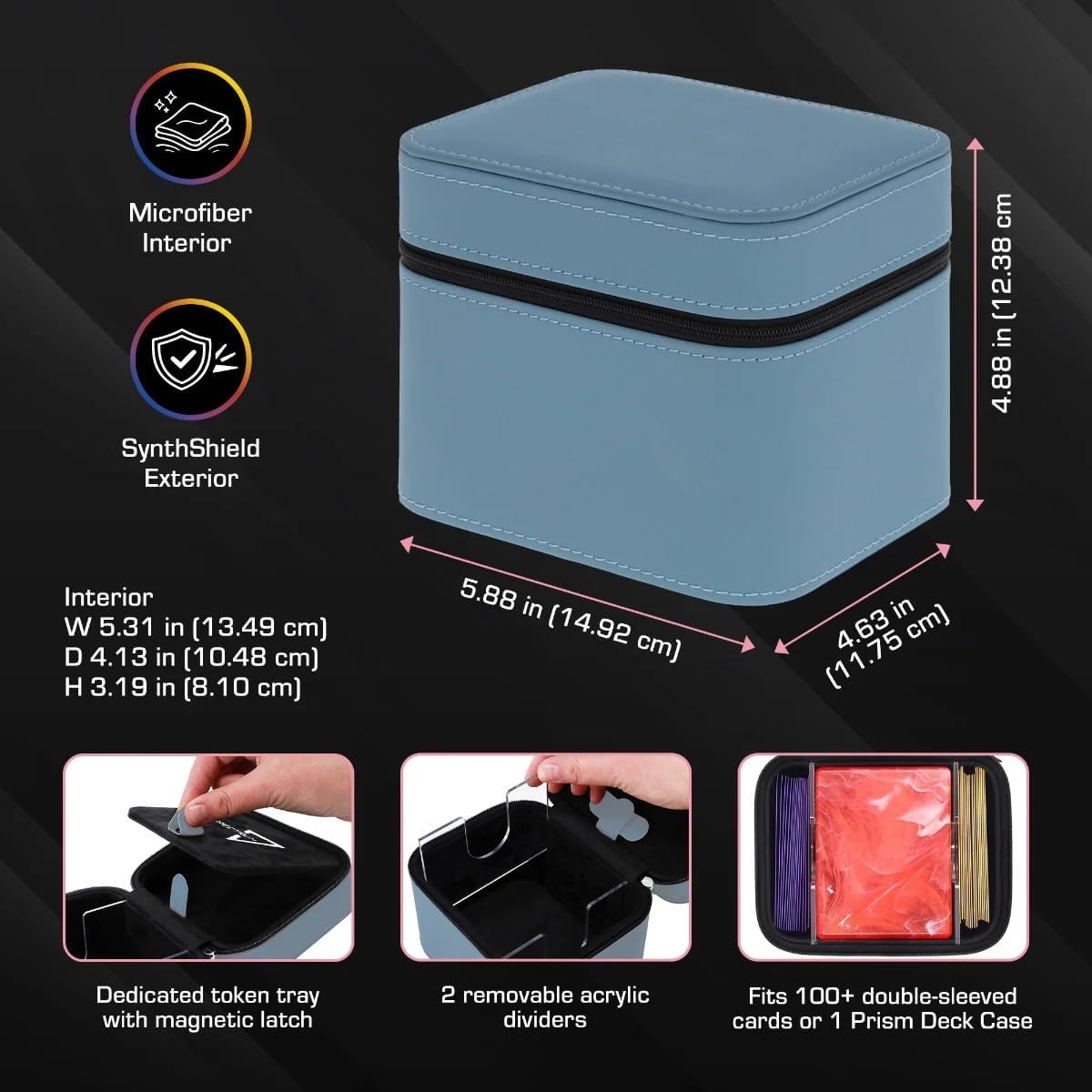 BCW Prism Matrix Deck Case – Gray Blue – 1 Pack | All in One TCG deck case with Dividers & Token Tray | Holds 100+ Double Sleeved Cards | Travel Ready Storage for MTG, Pokémon & More image 5