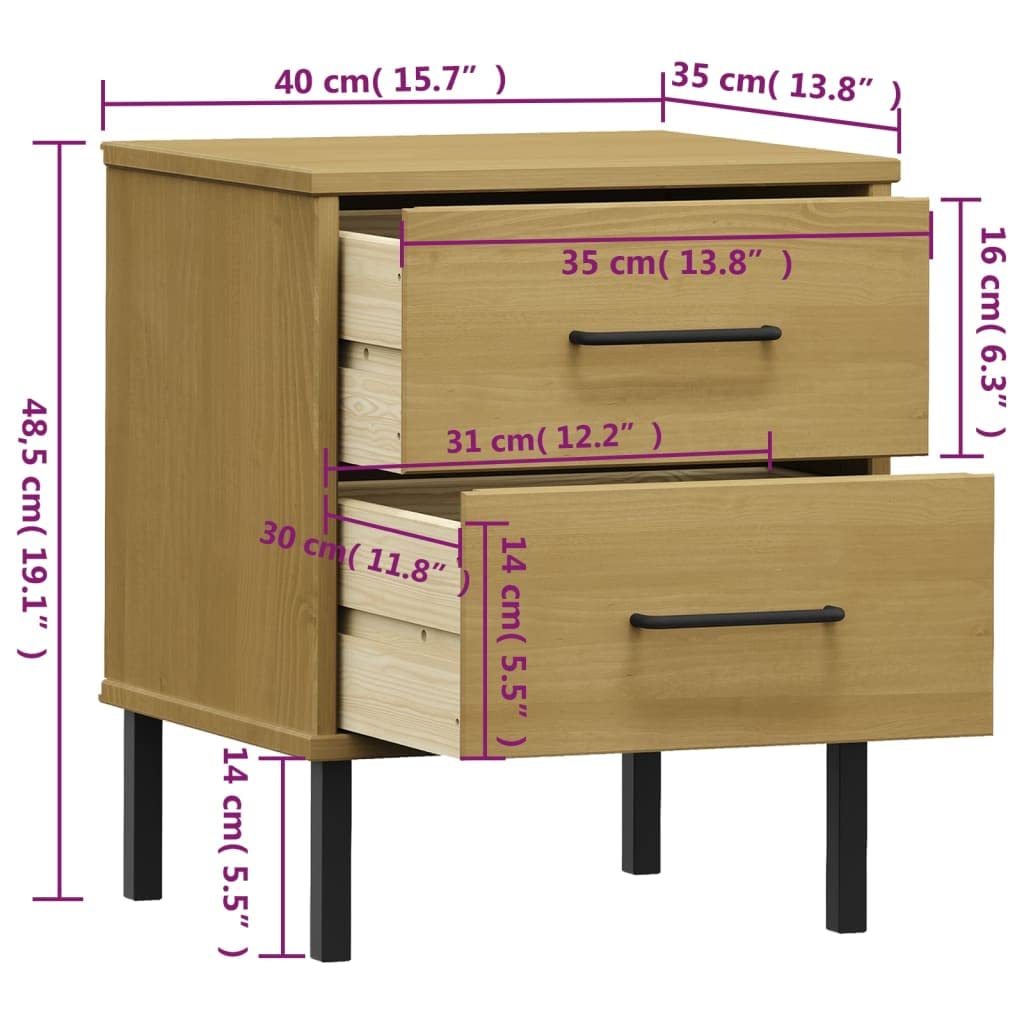 SYDE Table de chevet en bois massif pin 2 tiroirs