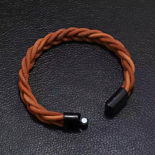 Image of THE MEN THING Leather Bracelet for Men - American Style Genuine Leather Multi-Layer Braided Bracelet with 100% Stainless Steel Magnetic Buckle for Men & Boys (8 inch)