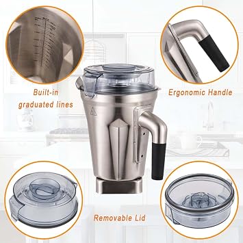 for Blenders 64oz Stainless Steel Container, replace 5200 E310 Pro 750 A3500 X4 etc, compatible with Classic/Explorian/Professional/Ascent/Propel Series Pitcher Jar Cup