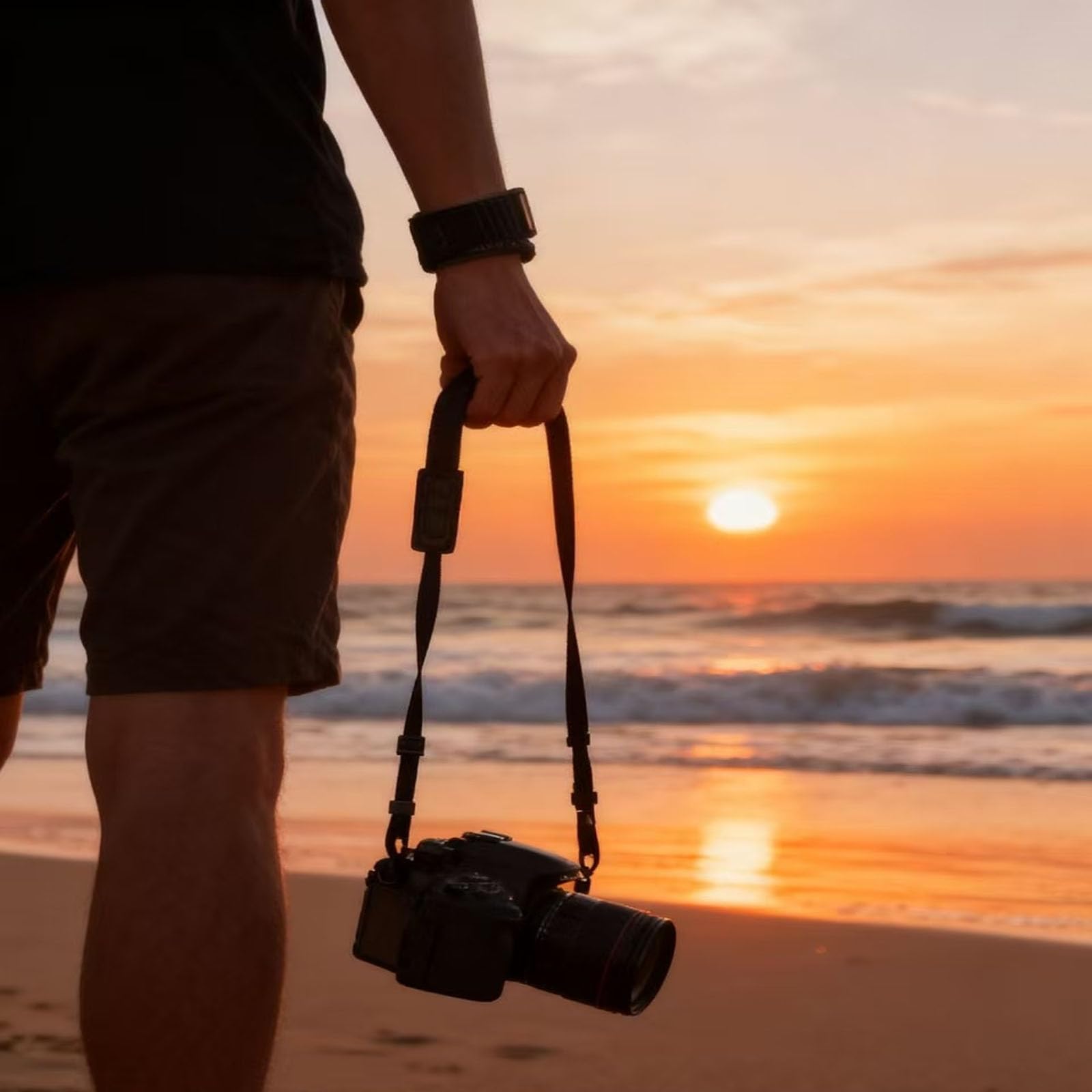 Cinghia da polso per fotocamera, a prova di caduta e antiscivolo, riduce l'affaticamento del polso. Impugnatura per fotocamera mirrorless, DSLR e action camera. Regolabile. Un accessorio essenziale