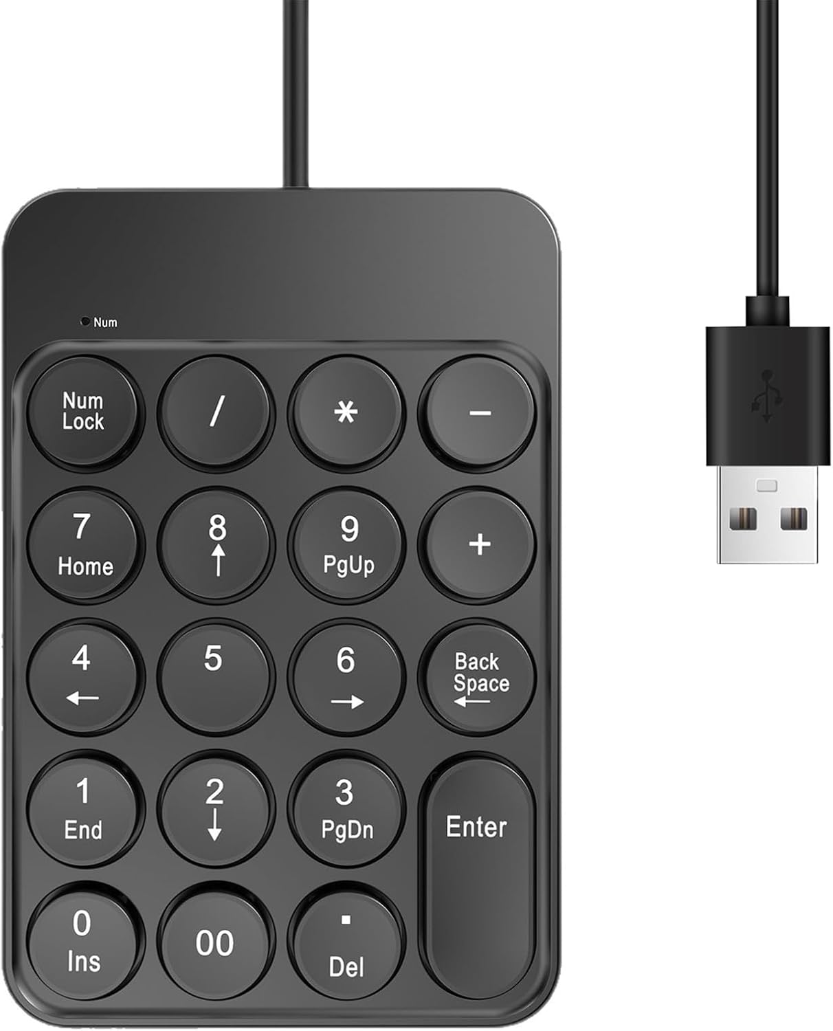 Wired-Number Pad, USB Numeric Keypad 19 Keys Number Keypad Keyboard for Laptop PC Computer Notebook, Big Print Letters - Black