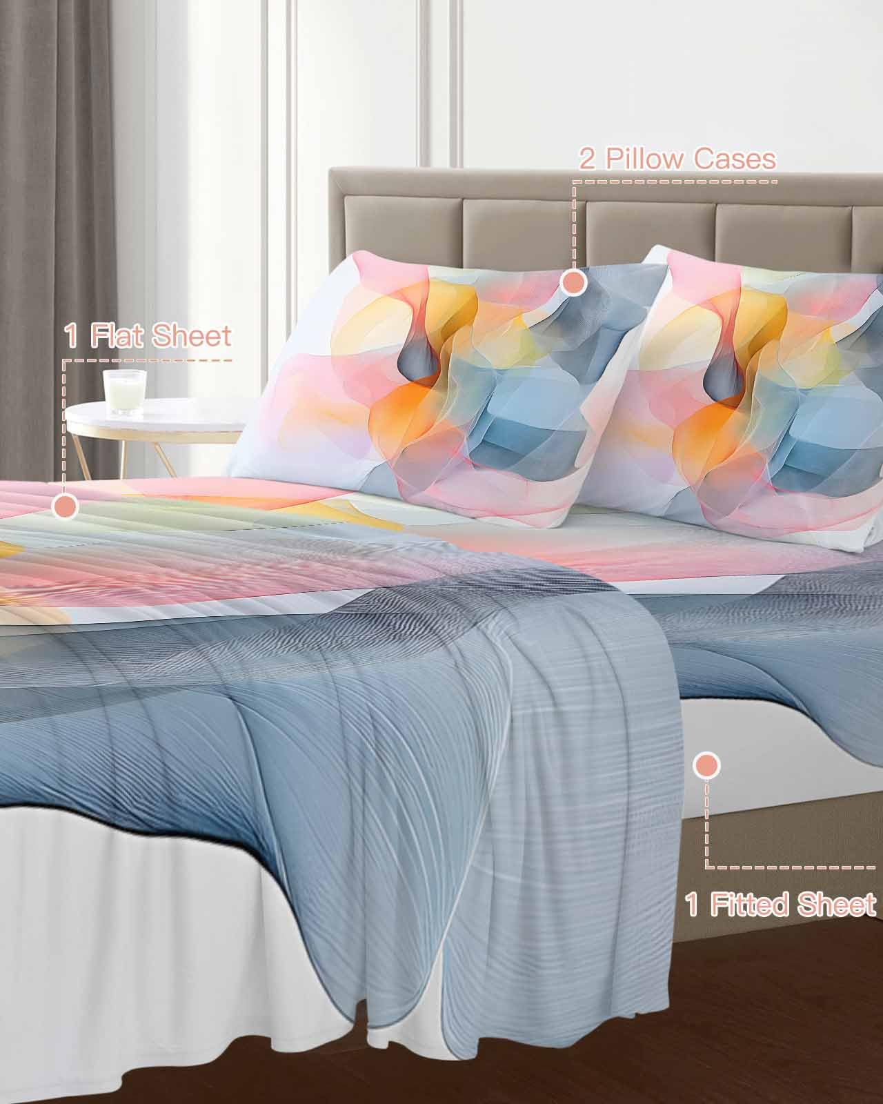 THYUNQ California King Bed Sheet Set - 4 Piece Psychedelic Print Sheets & Pillowcases, 14" Deep Pocket, Super Soft Microfiber - View #8