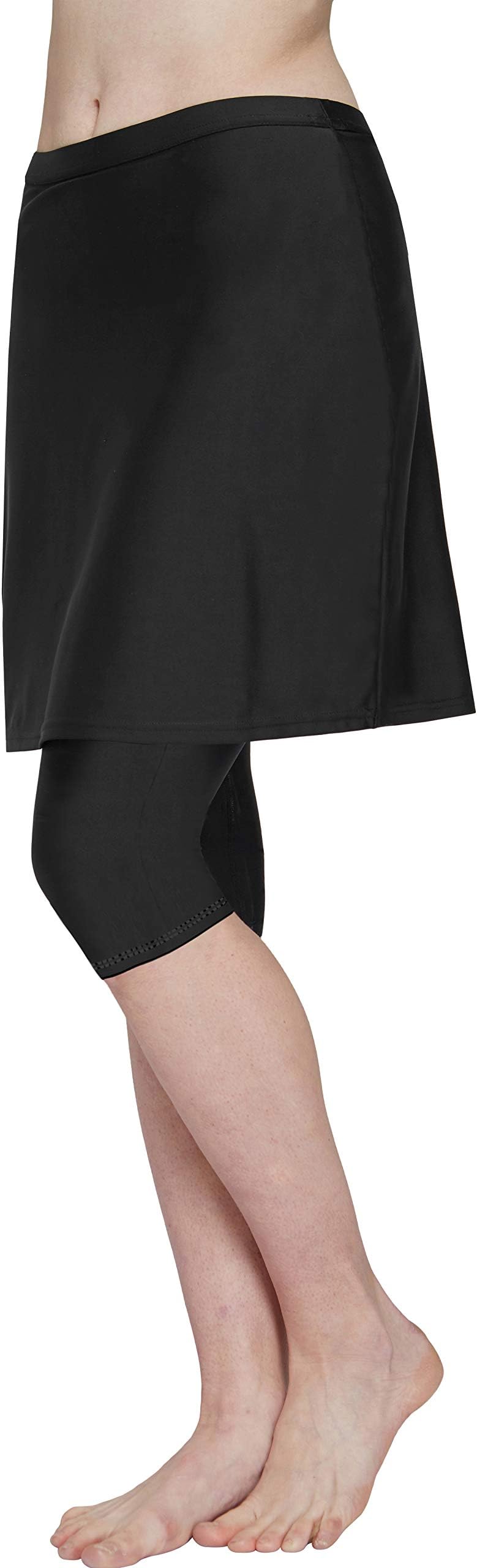 HonourSex Women Swim Skirt with Leggings Modest Swim Skirt with Leggings Swim Capri Skirt Skirted Swim Leggings Plus Size Black 10
