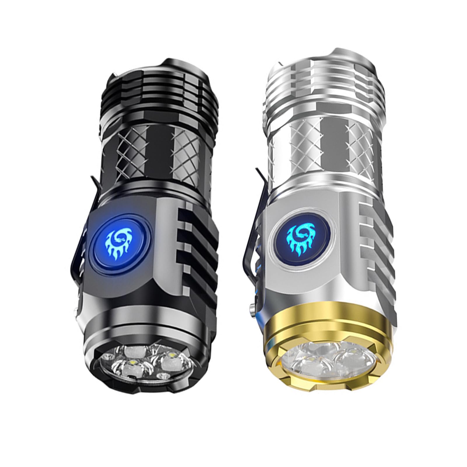 Three-Eyed Monster Mini Flashlight 2PCS - Super Power LED Multifunctional Waterproof Compact Light (Black+Silver)