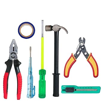 Electronic Spices Combo of 7 in One Tool Kit - 8 Inch Plier, 175mm Screwdriver, 115mm Tester, Wire Cutter, Tape, 18mm Blade Cutter and 13 Inch Claw Hammer 243