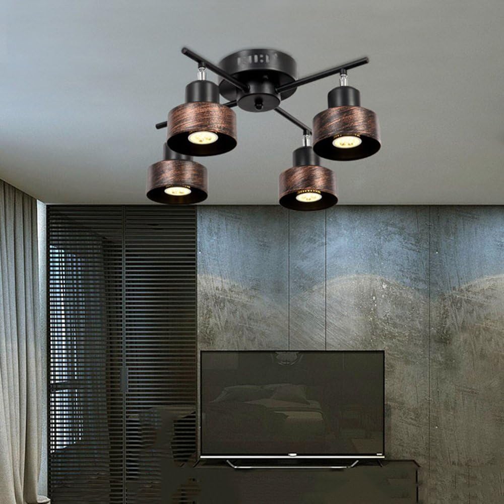 LED Vintage 4 * 5W Deckenspot Schwenkbar Schwarz-Rost Deckenstrahler 4-Flammig Verstellbare Retro Eisen Wand-Lampe Decken-Leuchte Innen-Beleuchtung Wohnzimmer Restaurant Decken-Spot