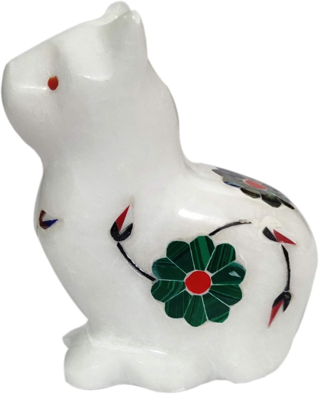 PurpledipMarble Statue 'Catty Cat': Gemstone Inlay Collectible Showpiece Gift (12107)