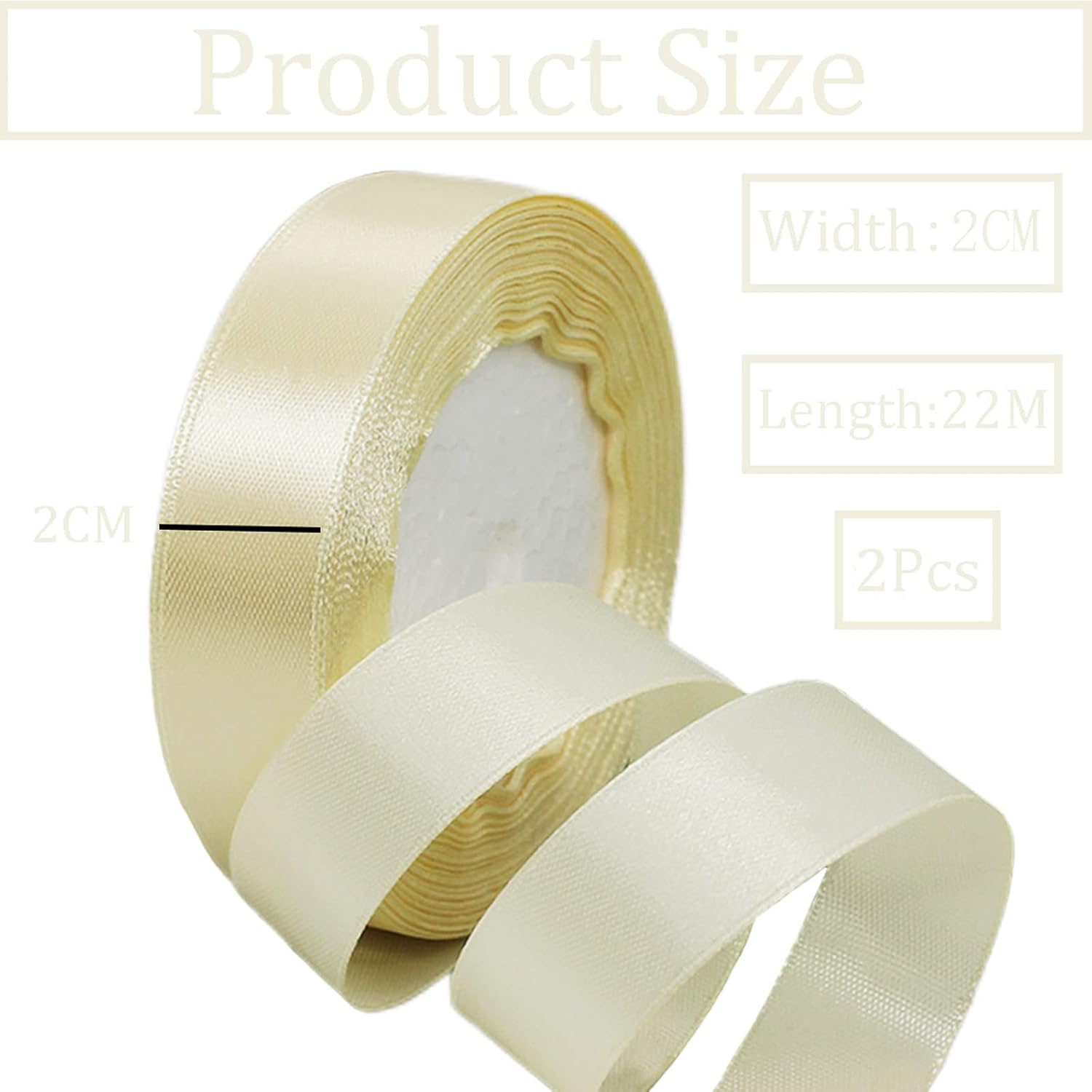 2 x 20mm Wide Ivory Ribbon Thick Cream Wedding Car Ribbon 22m - Image 3