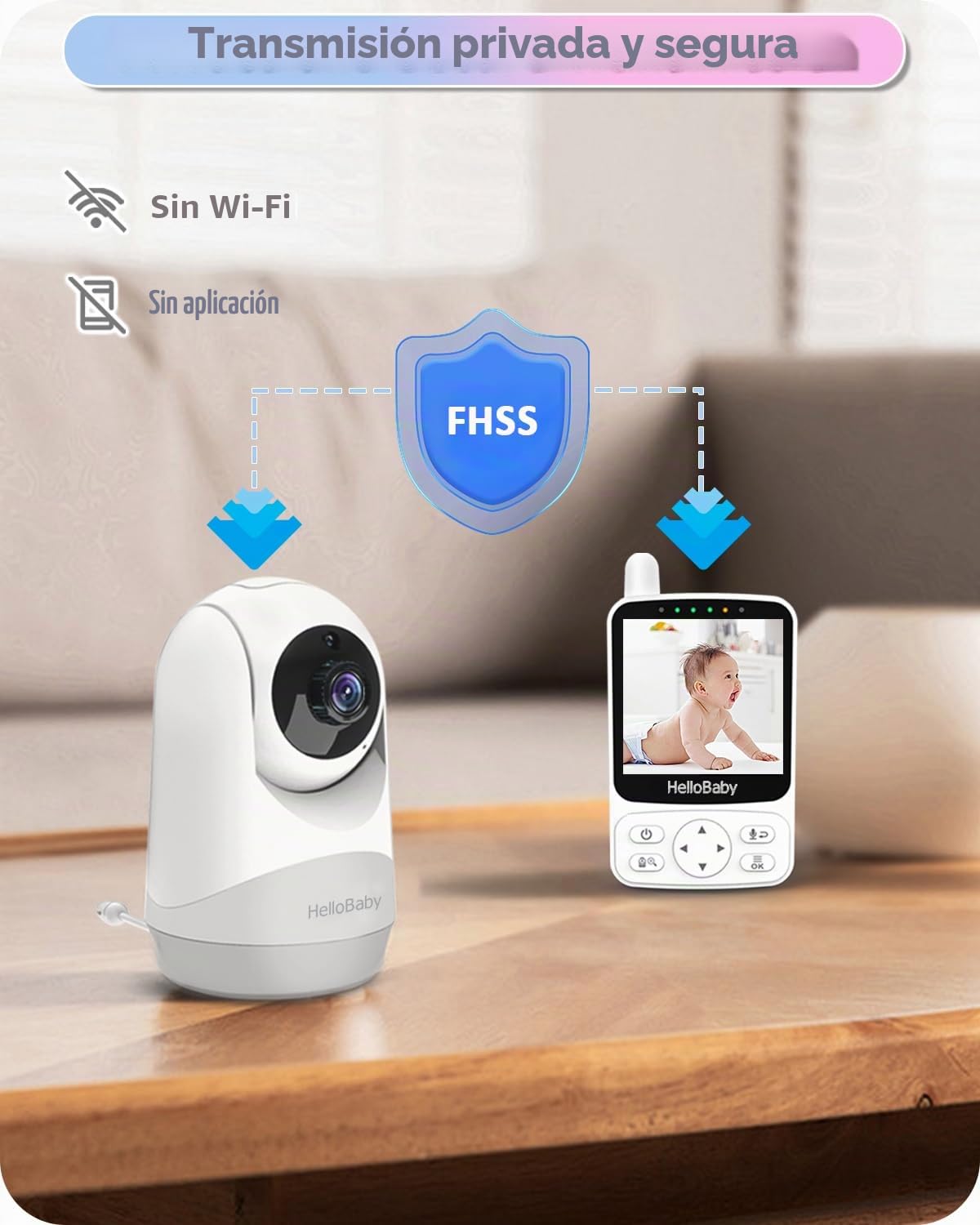 HelloBaby 4" Camara Vigilancia Bebe, 29 Horas de batería Vigilabebes con Camara, Zoom Digital Doble 350°/120°,visión Nocturna infrarroja, Modo Eco