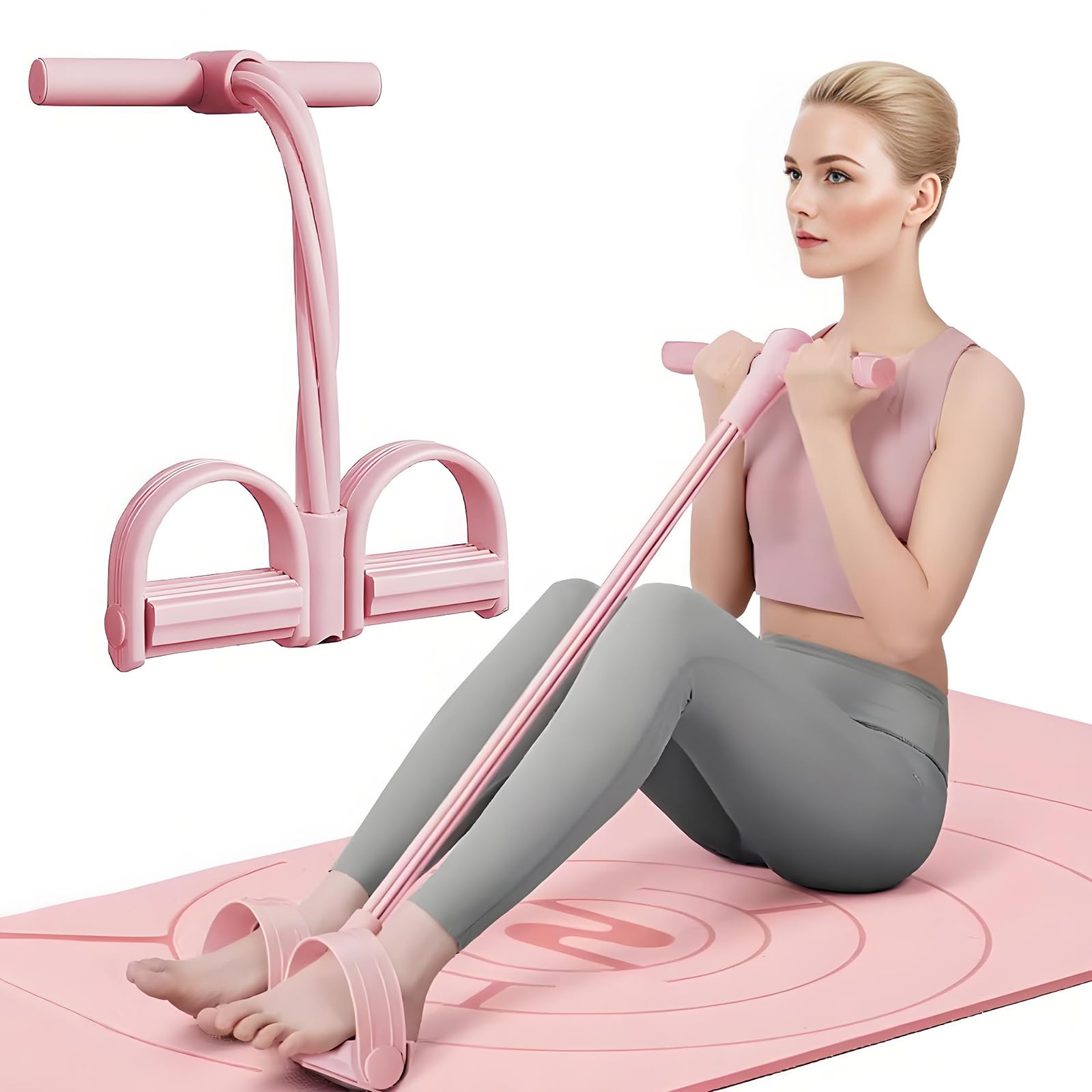JunD Multifunktionales Zugseil 6-Tuben Pedal-Widerstandsband Sit-Up Zugseil Bauchtrainer für Zuhause Beintrainer Po Trainer NBR Tuben Schaumgriffe Yoga Pilates