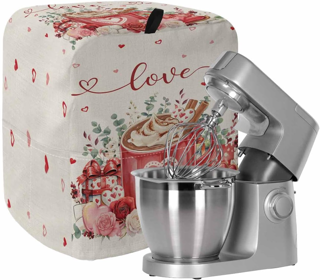 Valentine's Day Stand Mixer Cover with Storage Pocket, Waterproof Kitchen Mixer Covers, Eucalyptus Leaves Coffee Gifts Romantic Rustic Kitchen Appliance Dust Cover Compatible with 5-8 Quart Mixers