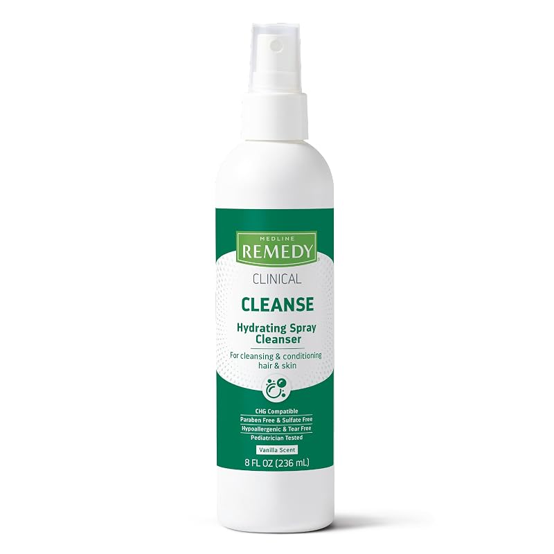 Medline Remedy limpador corporal e capilar em spray sem enxágue, fragrância de baunilha, 240 mL, 12 unidades