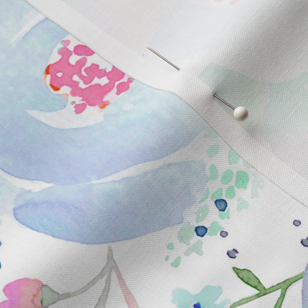 Spoonflower Fabric - Bloom Floral Blues Pink Flower Blue Turquoise Blossom Florals Printed on Petal Signature Cotton Fabric by The Yard - Sewing Quilting Apparel Crafts Decor
