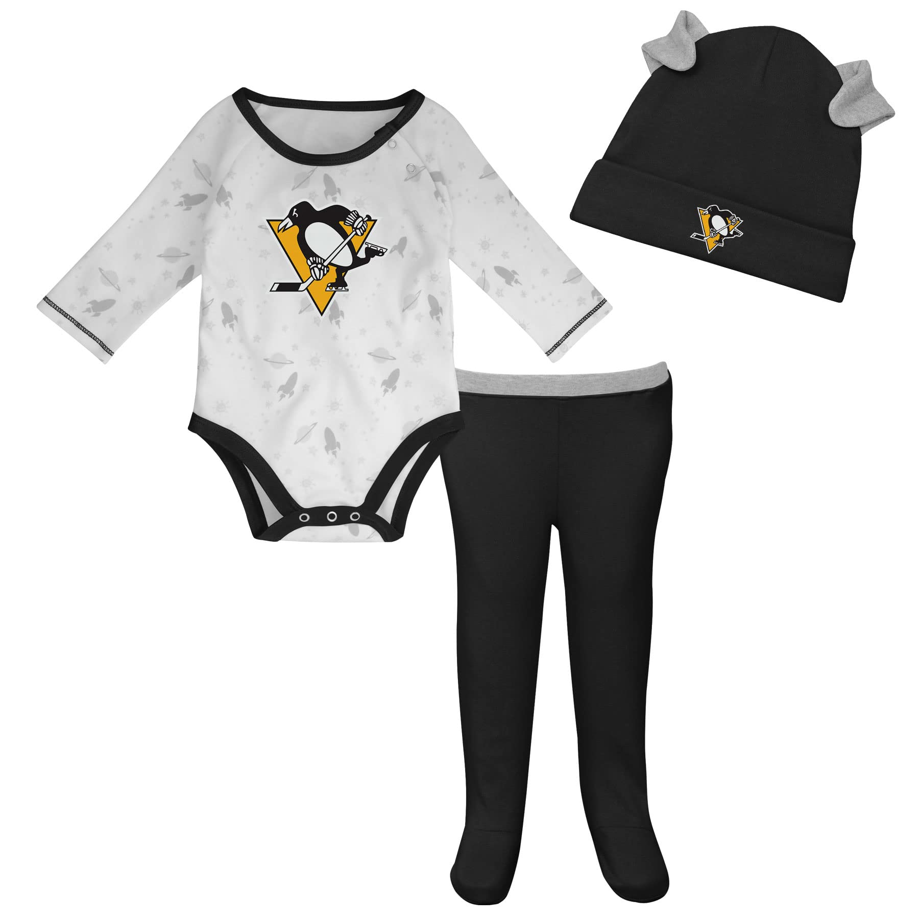 Outerstuff Newborn Pittsburgh Penguins Dream Team Long Sleeve Creeper, Pant, and Hat Set - Size 0-3 Months