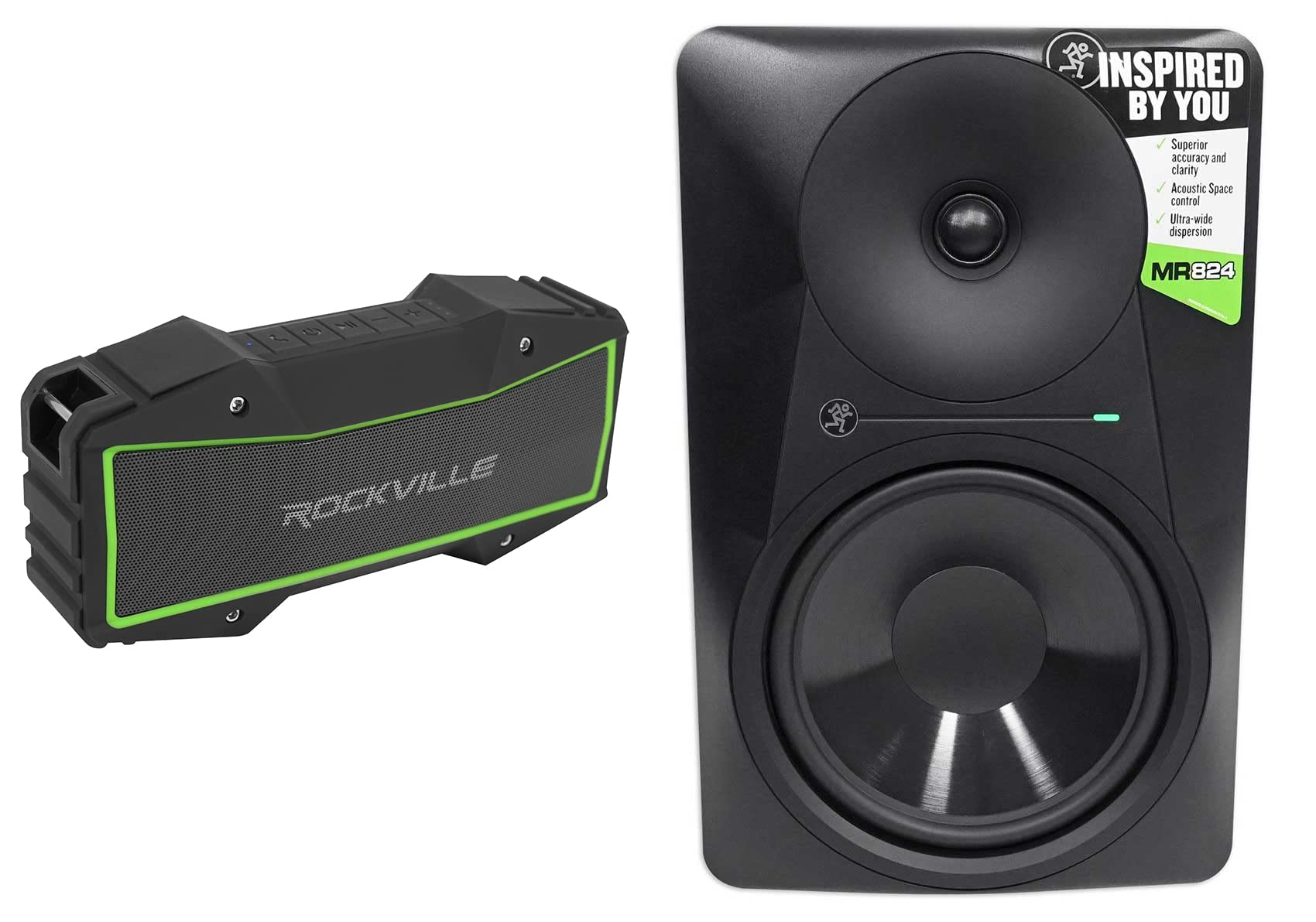 Mackie MR824 8 85 Watt Powered Active Studio Monitor Class A/B Bi-Amped Speaker Bundle with Rockville RHB70 Home Theater Compact Powered Speaker System w Bluetooth/USB/FM