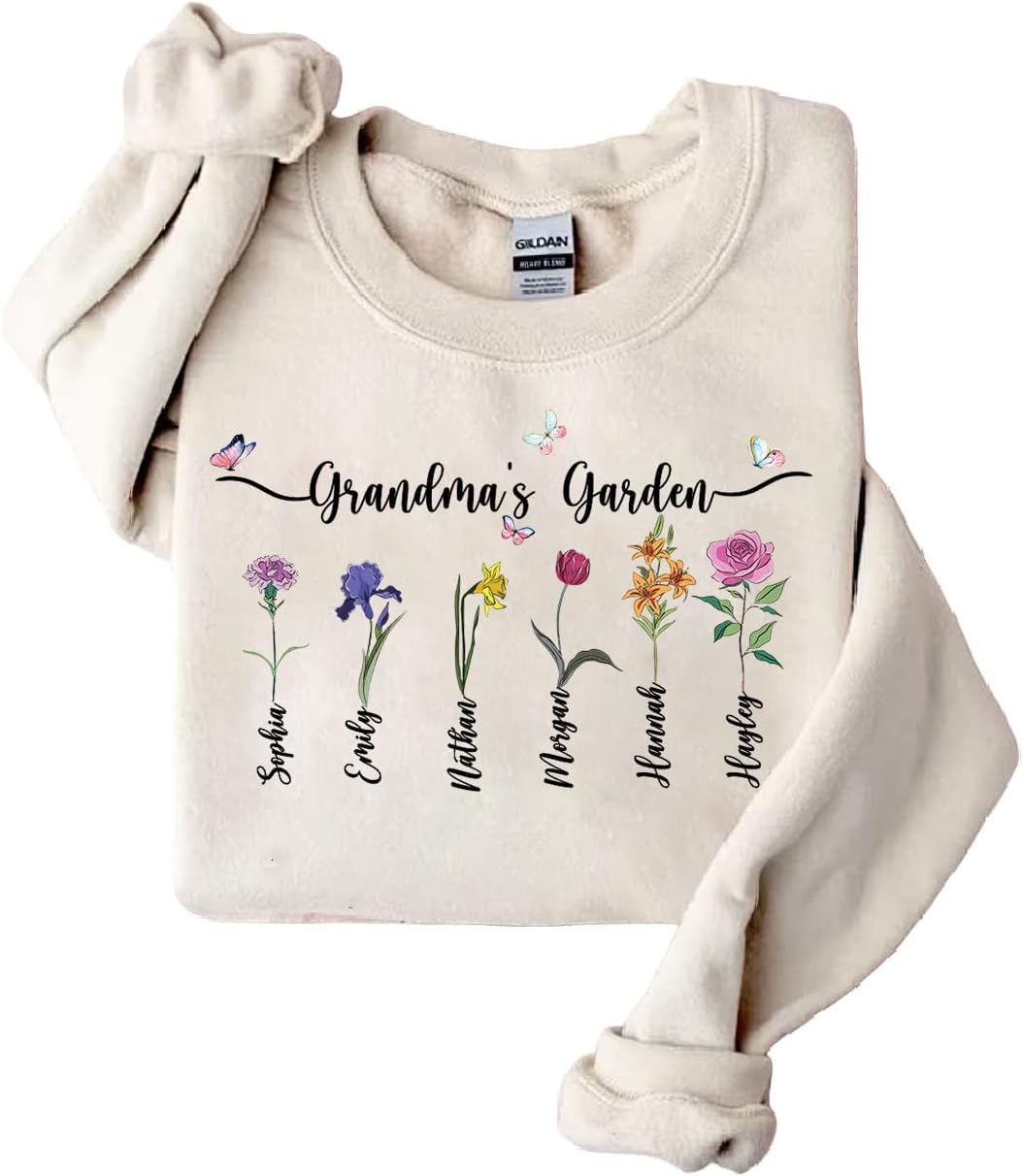 NAZENTI - Custom Grandma Mom Gardens Birth Month Flower Sweatshirt For Women, Mama Gifts For Birthday Mothers Day Christmas