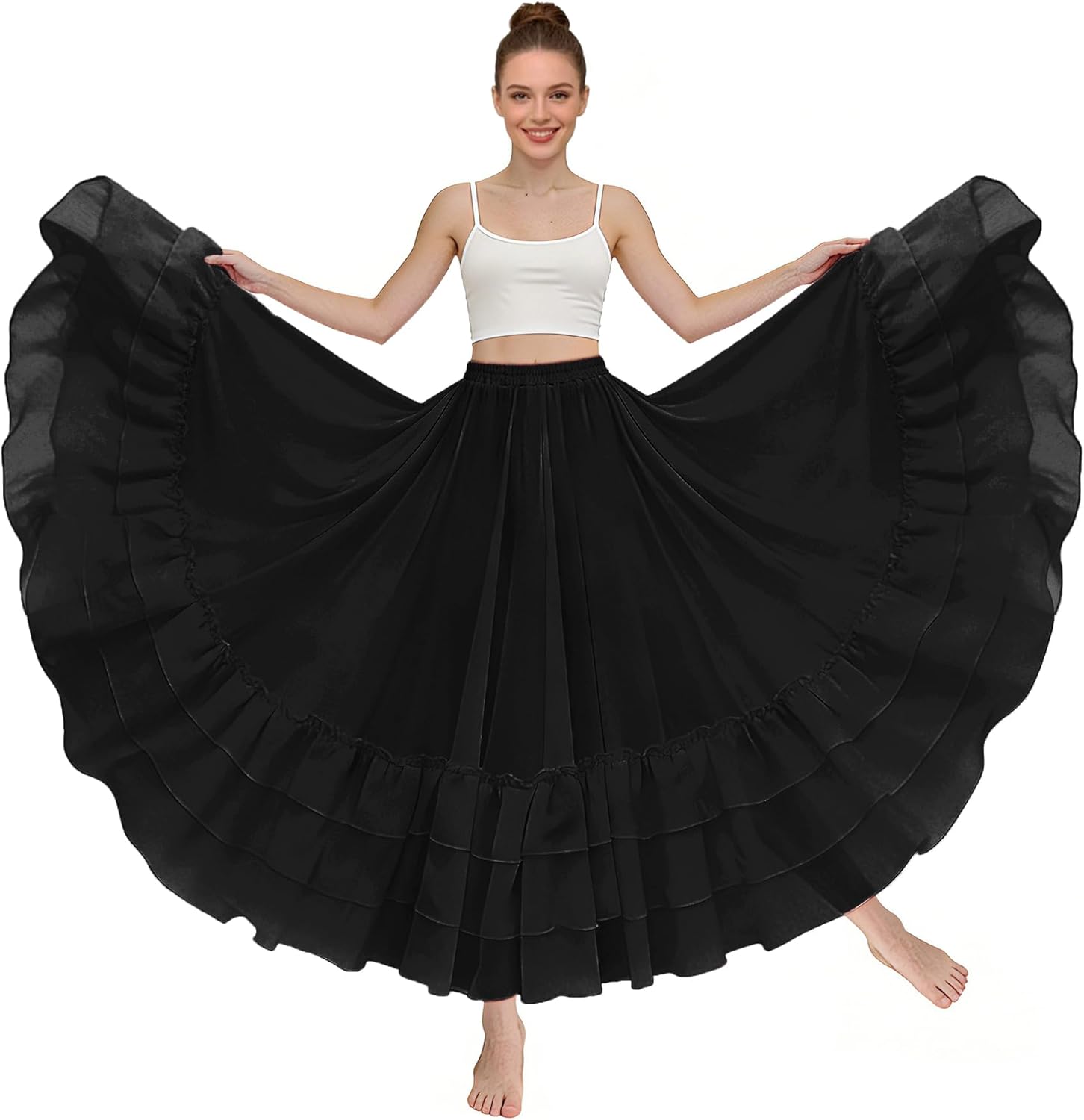 Z&X Lyrical Praise Dance Skirts for Women Contemporary Waltz Mexican Long Swing Ruffle Flowy Skirt Renaissance Skirt