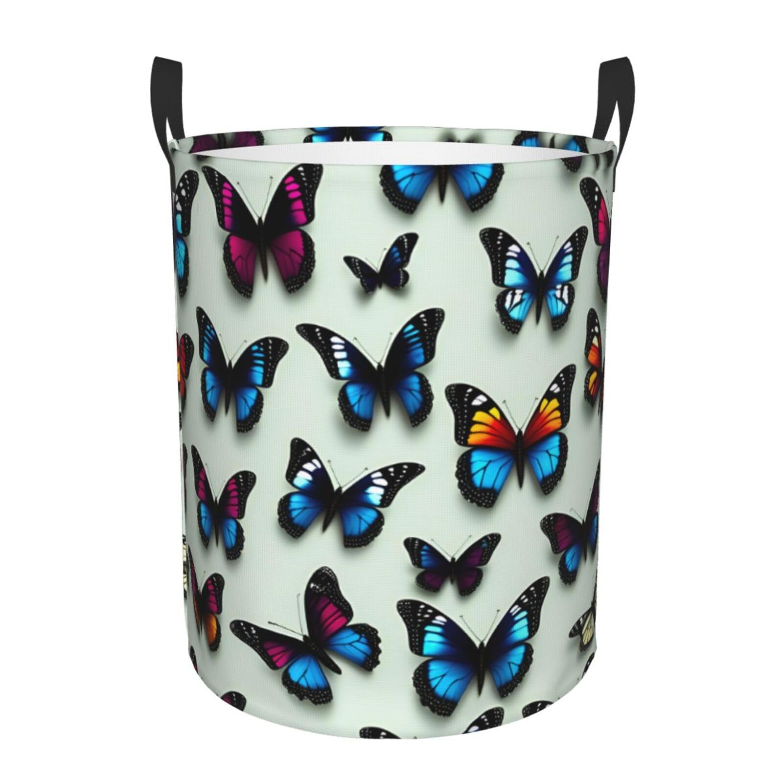S Collapsible Laundry Hamper Round Butterfly and cello Print Storage