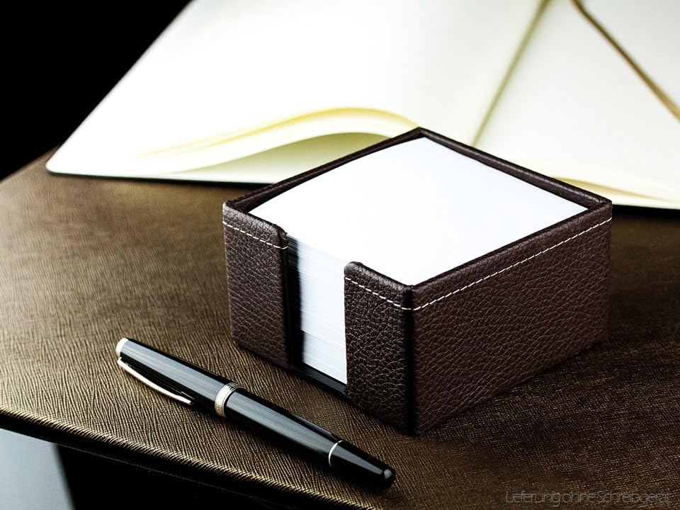 DELMON VARONE Zettelkasten Premium Leder Soft Grain braun Zettelbox 500 Blatt Papier Notizklotz Echtleder Box Schreibtisch Büro