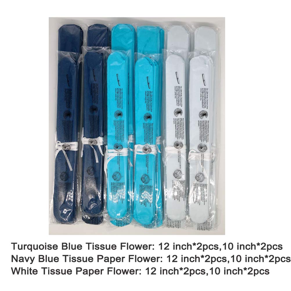Paper Flower Tissue Pom Poms Party Supplies (navy blue,turqoise blue,white,12pc)
