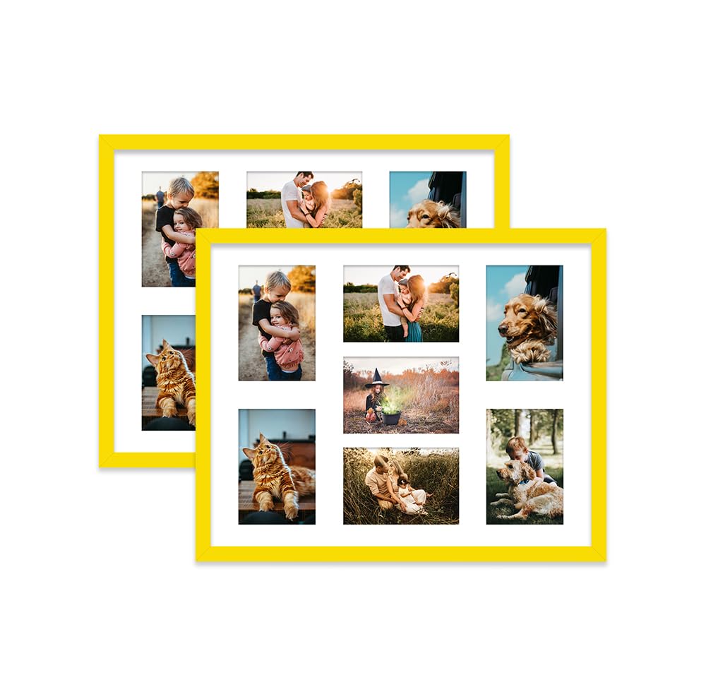 Yellow Multi Photo Frame - Holds 7 x 6x4 Pictures, Family Collage Picture Frame for Wall Display, 20x16 Frame size, Set of 2