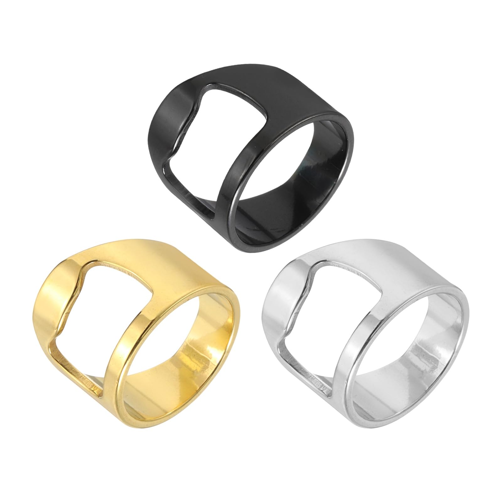 sourcing map 3Pcs Bottle Opener Rings, Titanium Steel Ring Bottle Cap Opener Creative Finger Thumb Beer Opening Tool for Men Women Party Bar Present Supplies Bartender Tool, Size 11, Multicolor