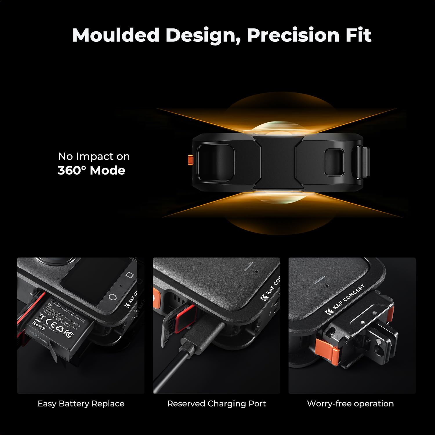 K&F CONCEPT Gabbia Metallica Compatibile con DJI Osmo 360 | Custodia Protettiva in Alluminio | Include Coprilenti in Silicone, Telaio con 2 Attacchi a Freddo e Contatti di Ricarica