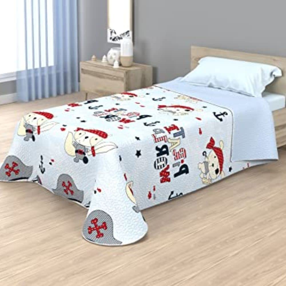 HM'S HOME'SECRET - Colcha Bouti Infantil Termosellada Marinero (Cama 105, 200x260 cm) Ideal para Verano y Entretiempo