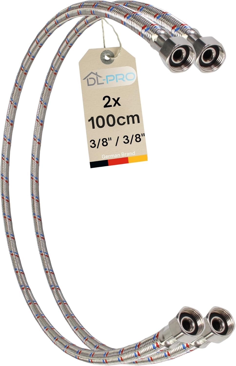 DL-pro 100 cm Flexschlauch 3/8 Zoll auf 3/8 Zoll – Anschlussschlauch für Armatur/Eckventil, Innengewinde (3/8" FF)