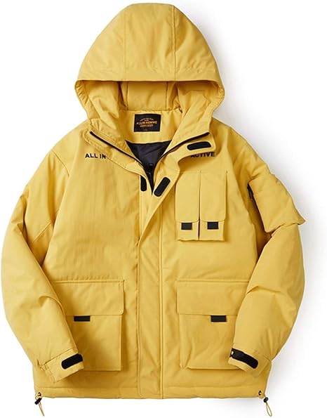 Amazon Co Jp メンズ メンズコットンコート ルーズカップル コットンドレス トレンディ秋冬コットンジャケット アウトドア フード付き ジャケット 濃くした登山暖かい綿の衣類 Color Yellow Size Xl ホーム キッチン