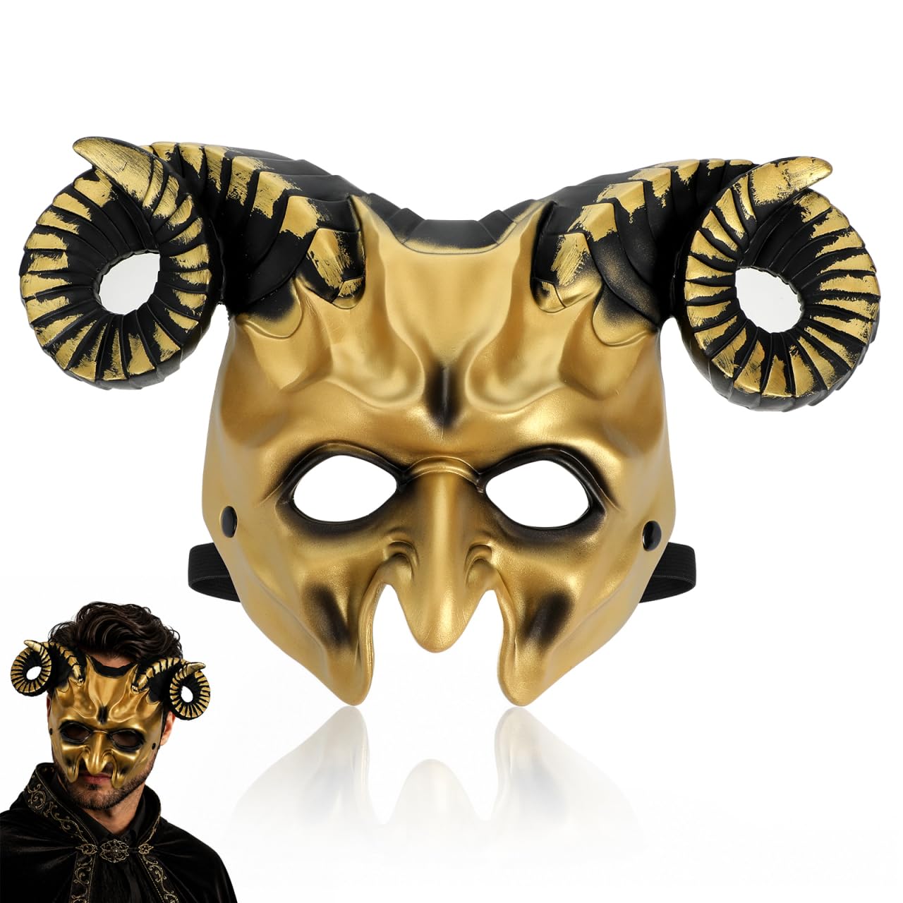 SHINEOFI Halloween Mask Ox Horn Decorative Masquerade Scary Mask — image 1