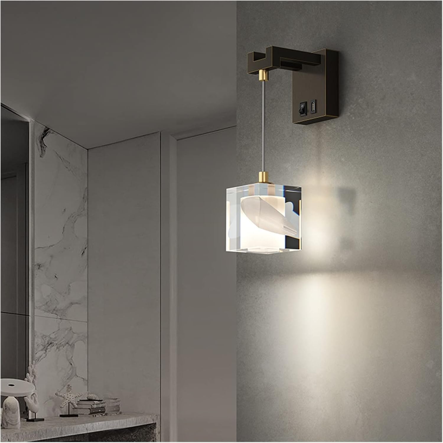 JYBNBBE Wall lamp, Crystal Wall Lamp Copper Sconce Light Gold Black Luxury Bedside Lamp Compatible with Aisle Stair Living Room Indoor Wall Lamp,Black