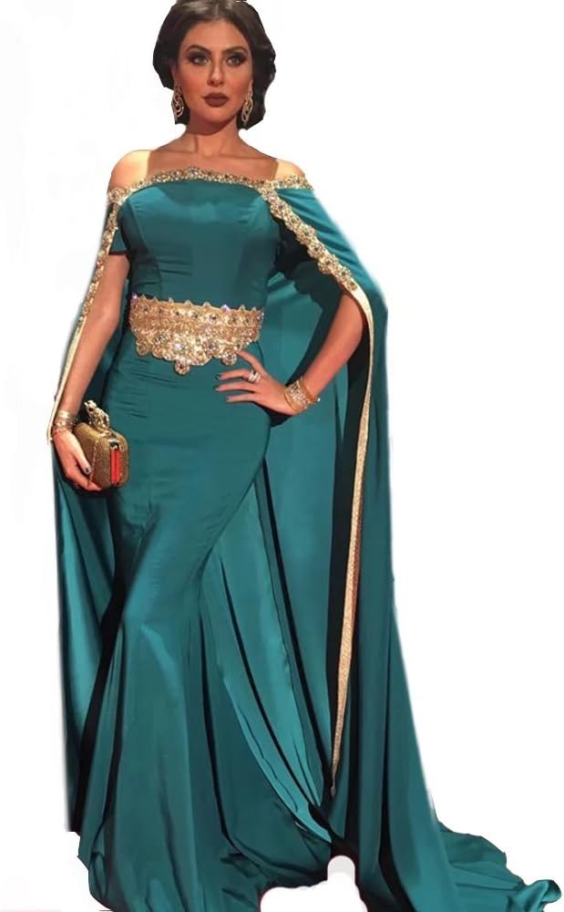 Lavendel Bridal Lavendel Arabic Cape Evening Dress Gold s Boat Neck Prom Dress