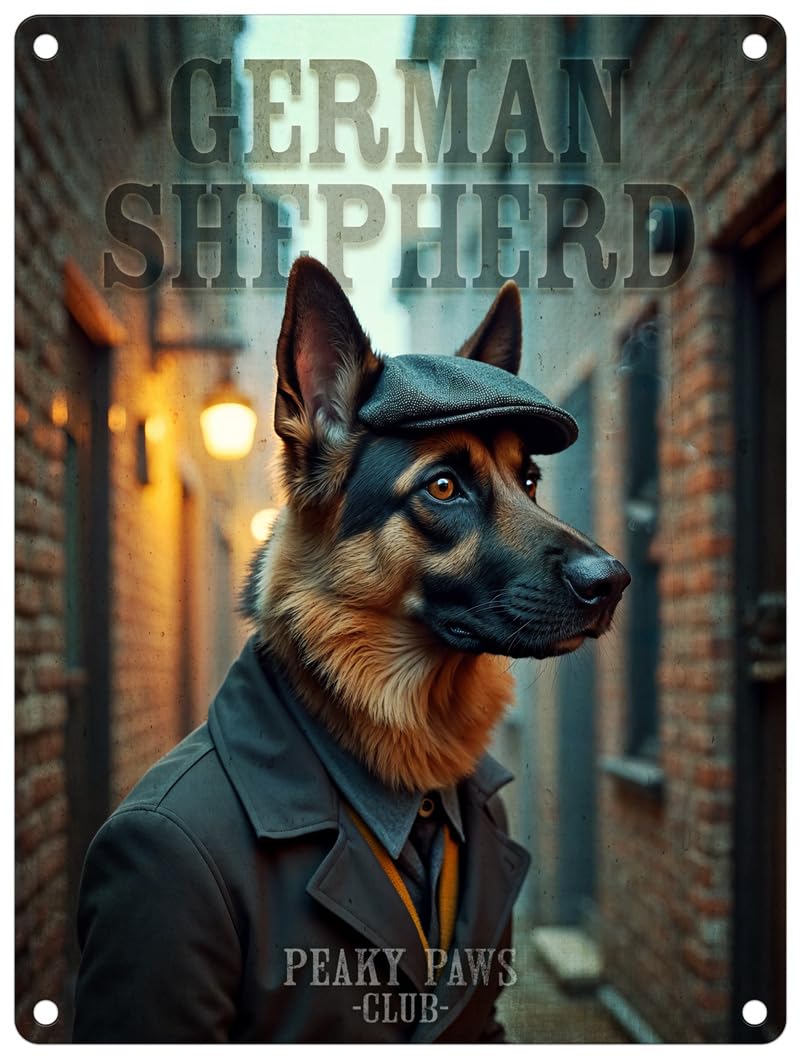 Small (150 x 200mm) Metal Sign - Peaky Paws Club - German Shepherd