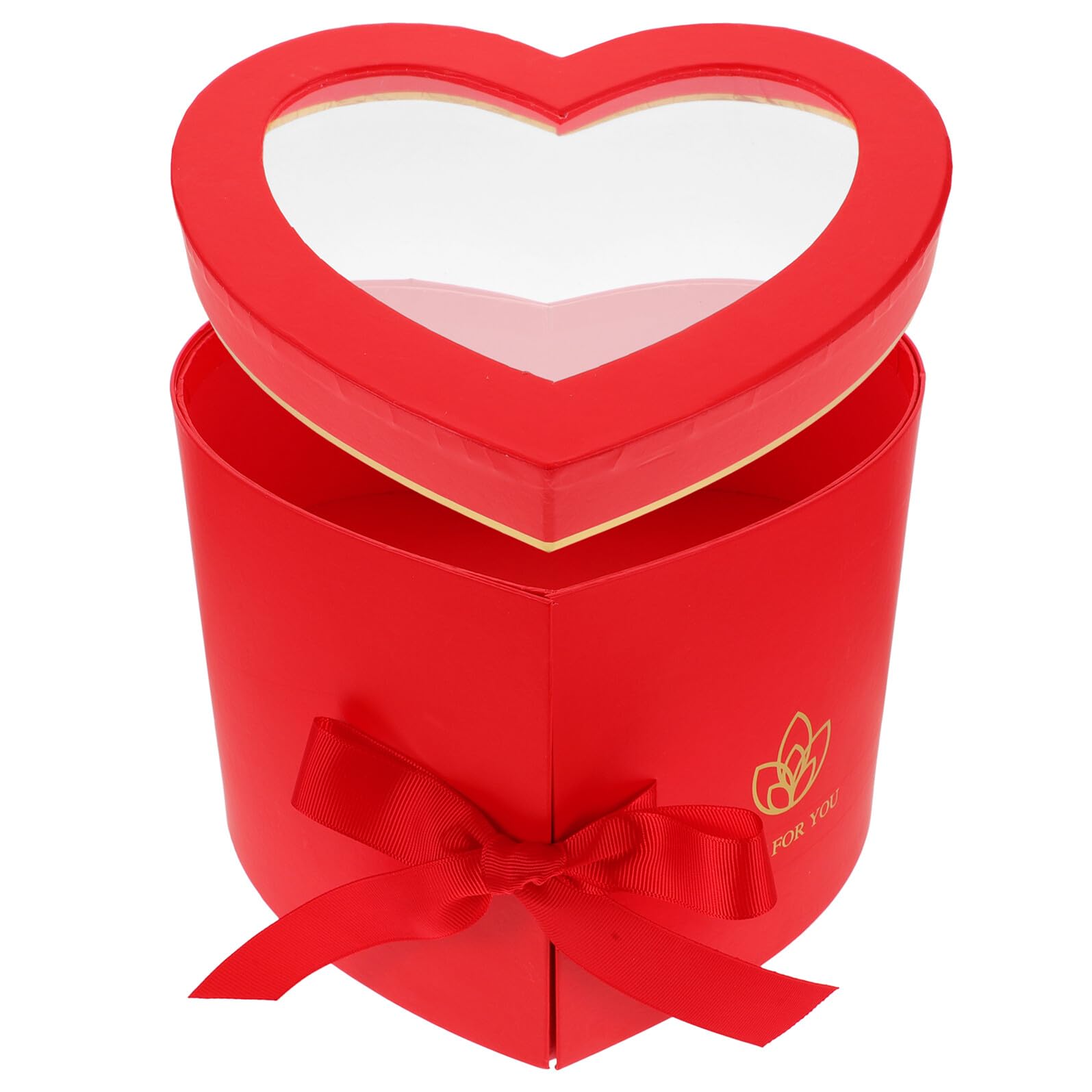 Healvian Herzförmige Geschenkbox Doppellagig mit Transparentem Sichtfenster Herzbox aus Karton Rot Drehbare Blumenverpackung für Muttertag Valentinstag und Blumenarrangements