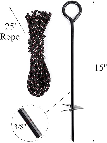 Miniatura 2 de Yesland Paquete de 8 anclajes de tierra negros de 15 pulgadas, estacas reutilizables de acero resistente, 3/8 pulgadas de grosor de diámetro con 25