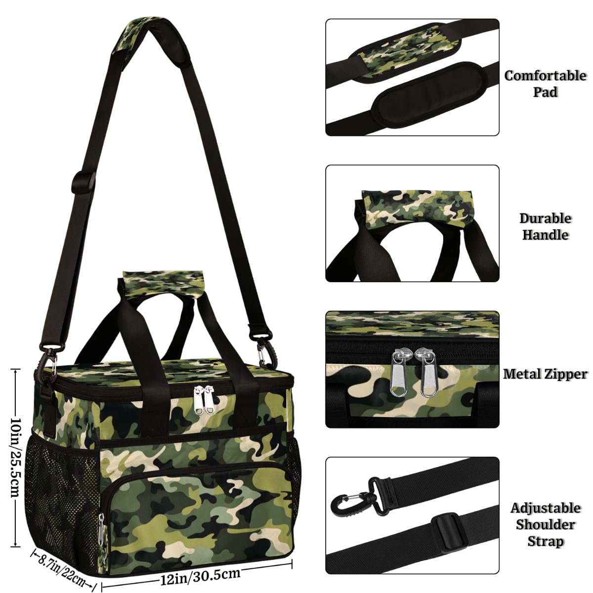 Camouflage Texture Insulated Picnic Backpack Lunch Box for Women Men Picnic Basket Tote Lunch Bag Picnic Bag Portable Lunch Bags for Picnic, Beach, Work, Trip,Office, Camp Camo Abstract